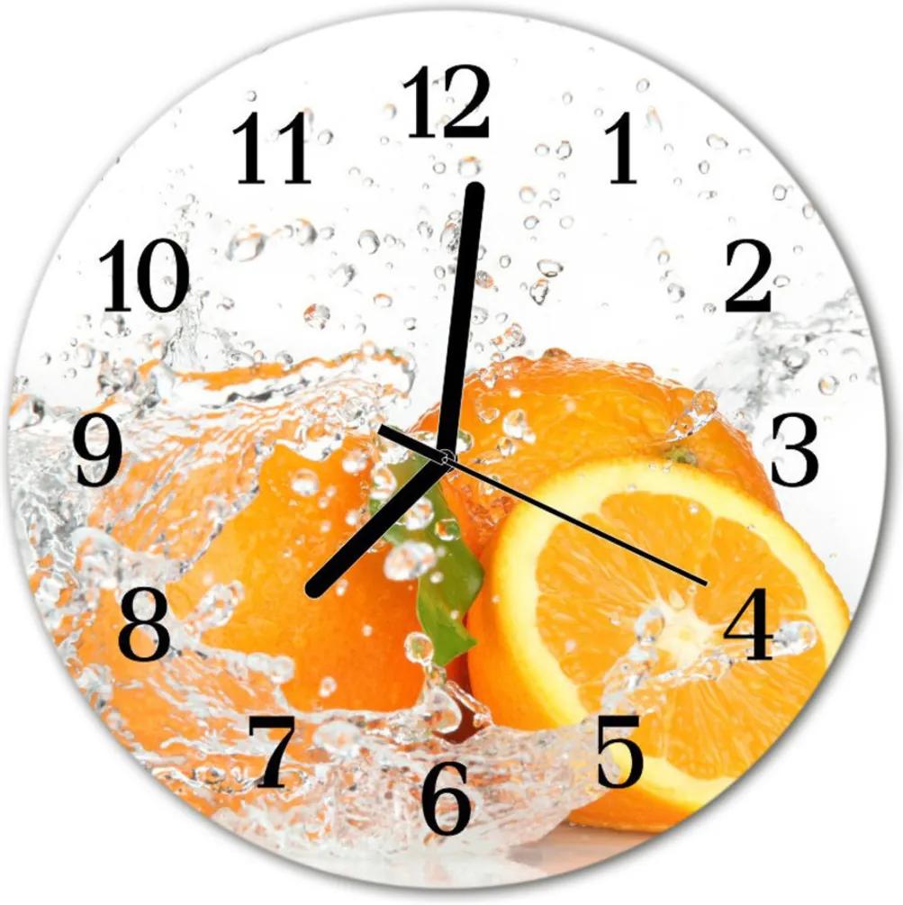 Sklenené hodiny okrúhle  pomaranče