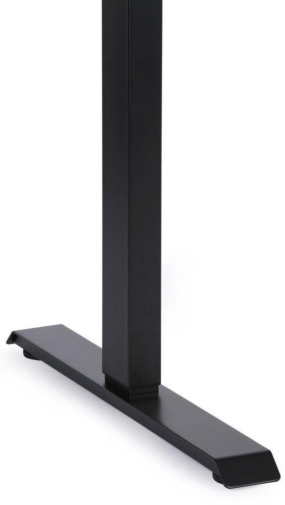 Ergonomický výškovo nastaviteľný stôl, 180x120 cm, 2 motory, L/P, čierna podnož, orech