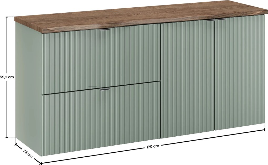 Comad Kúpeľňová skrinka pod doskové umývadlo set Line Reed Green 120 zelená/dub cassela