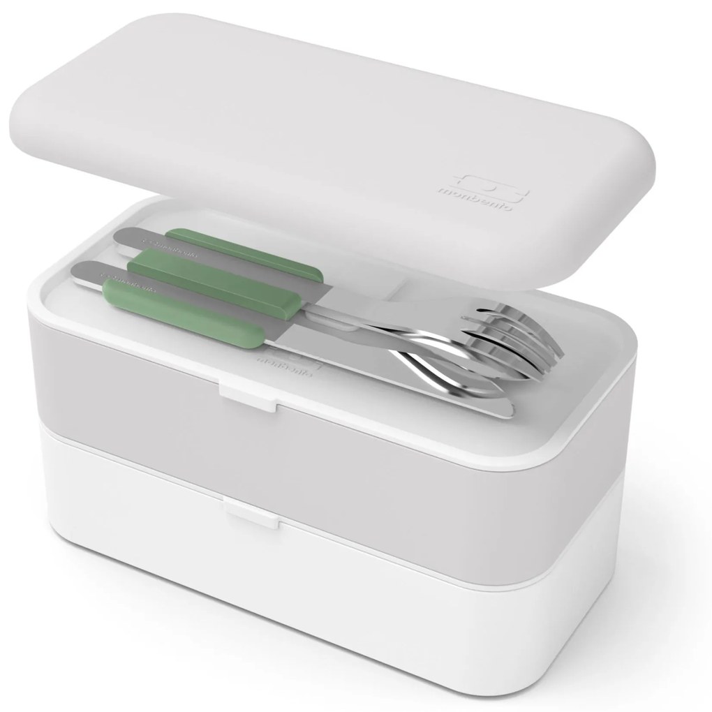 monbento Nerezová sada príborov Monbento Slim Box Green Natural