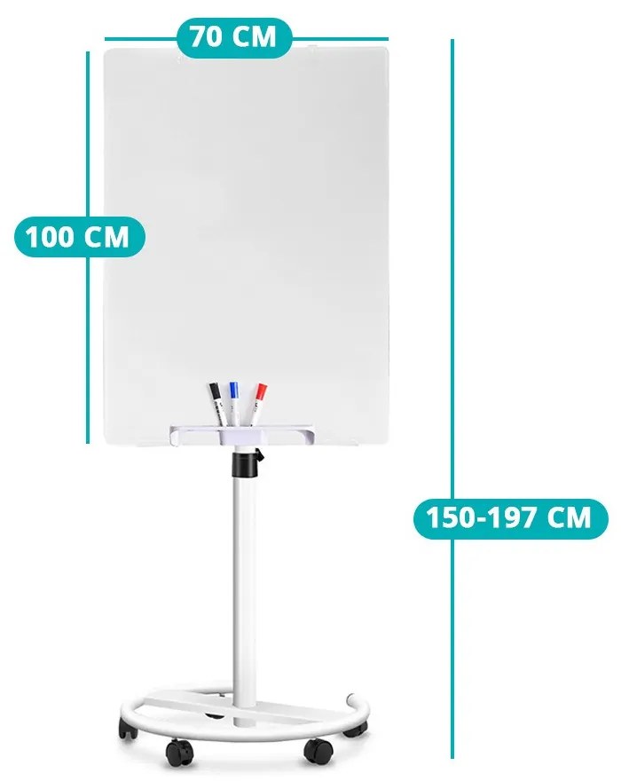 Magnetická sklenená flipchart tabuľa na kolieskach 70 x 100 cm