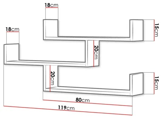 Nástenná polica TRIO 55x119 cm šedá