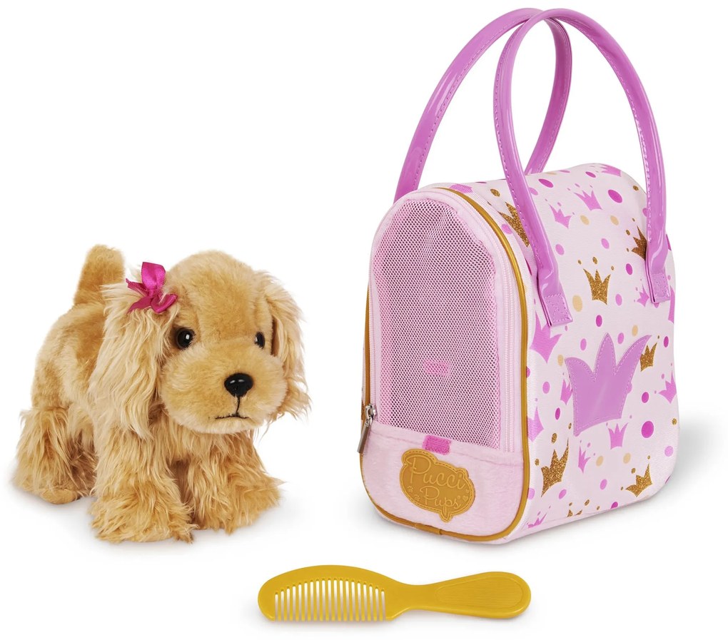 Psík hnedý v taške Pink Crown Glam Bag