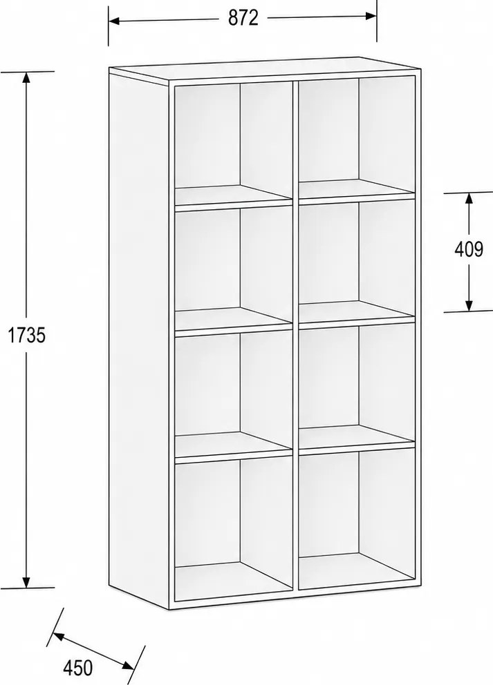 Regál FRAME, nižšie, 2 stĺpce, 1735 x 872 x 450 mm, orech
