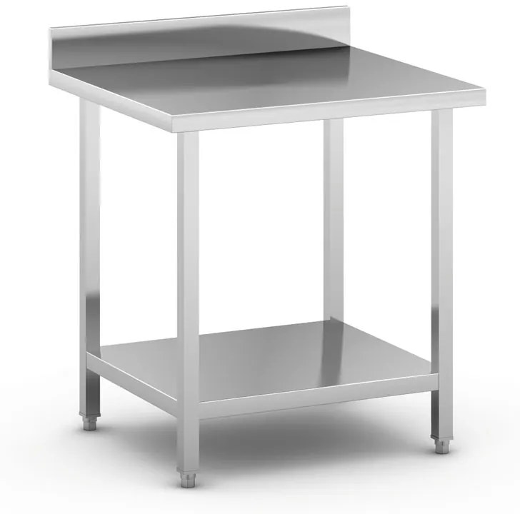 Nerezový pracovný stôl s policou a ohrádkou, 800 x 700 x 850 mm