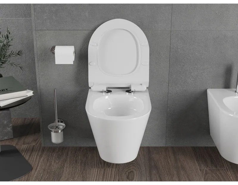 Mexen Rico, závesná WC misa 490x360x370 mm, Rimless Tornádo + WC sedadlo z duroplastu, biela lesklá, 30720100T