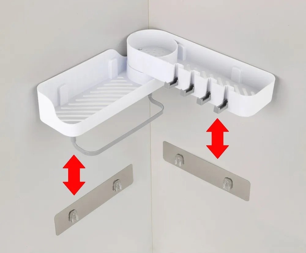 Biela rohová samodržiaca kúpeľňová polička - Maximex