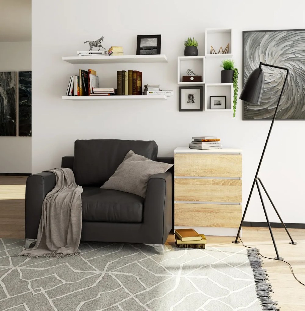 Komoda Kuba 60 cm - 3 zásuvky biela/sonoma