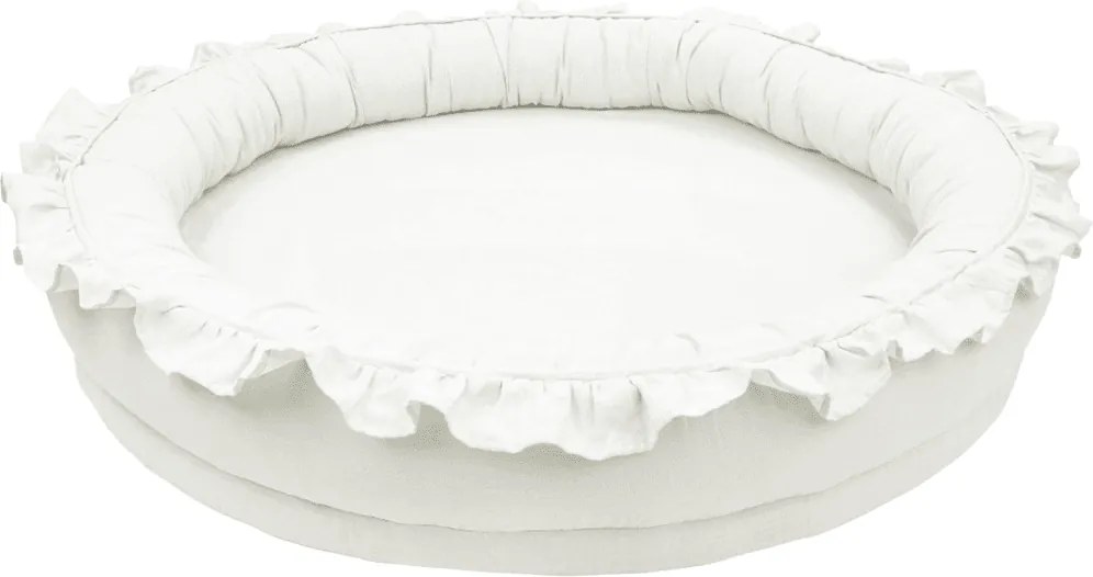 Ľanové hniezdo pre deti s volánom biela