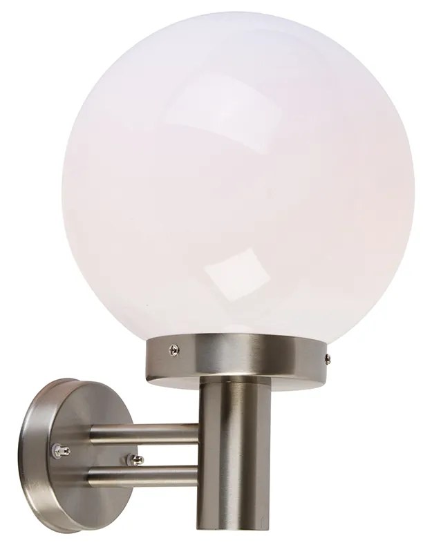 Moderná vonkajšia nástenná lampa z nehrdzavejúcej ocele s plastovou guľou IP44 - Sfera