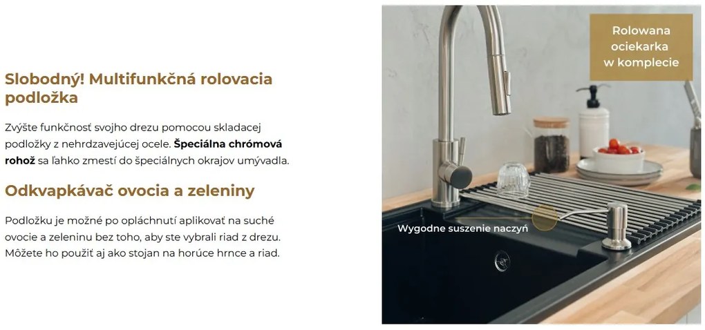 Sink Quality Sink55, kuchynský granitový drez 780x460x215 mm + chrómový sifón, čierna, SKQ-SINK.C.1KDOL.X