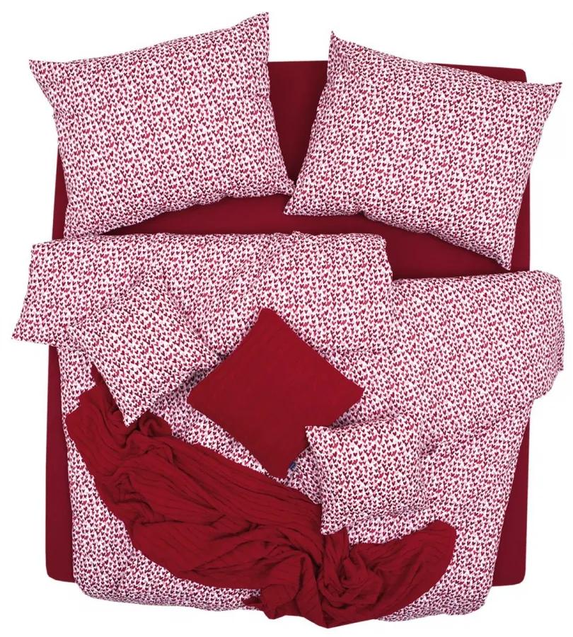 SCANquilt Obliečky KLASIK srdiečka biela červená 140x200 cm + 70x90 cm