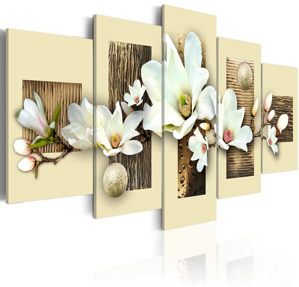 Artgeist Obraz - Texture and magnolia Veľkosť: 100x50, Verzia: Na talianskom plátne