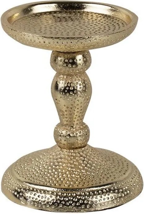 Champagne lesklý široký kovový svietnik s vyrytými bodkami - Ø 9*12cm