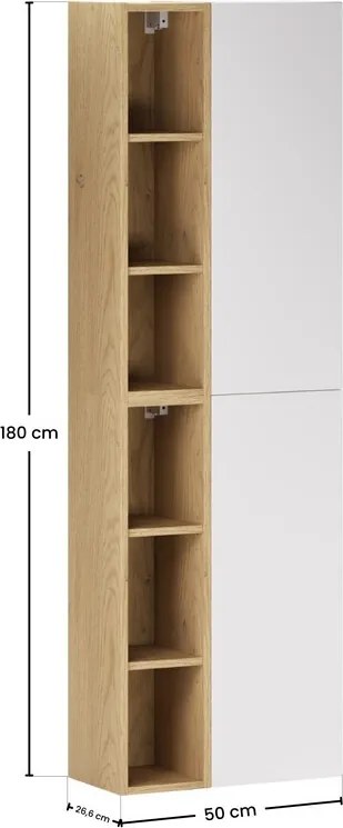 Závesná vysoká kúpeľňová skrinka Aster II 160 cm biela/dub cremona