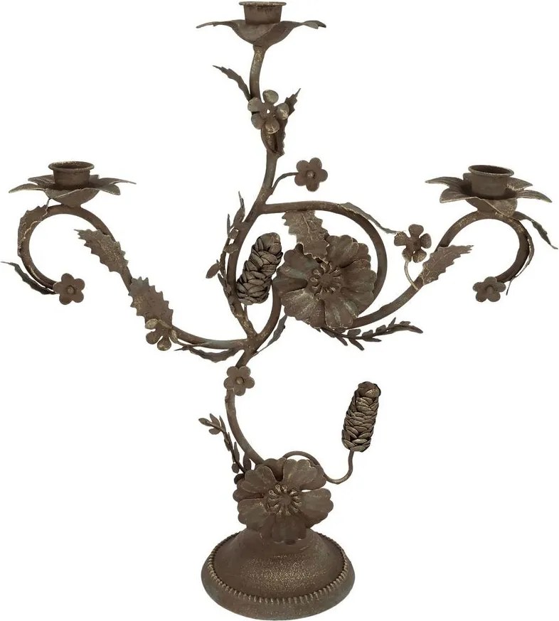 Mocca starý francúzsky svietnik s kvetmi Charm Antique - 35*11*41 cm