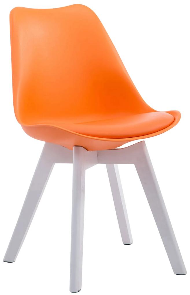 Stolička Borne V2 plast / koženka drevené nohy biele - Oranžová