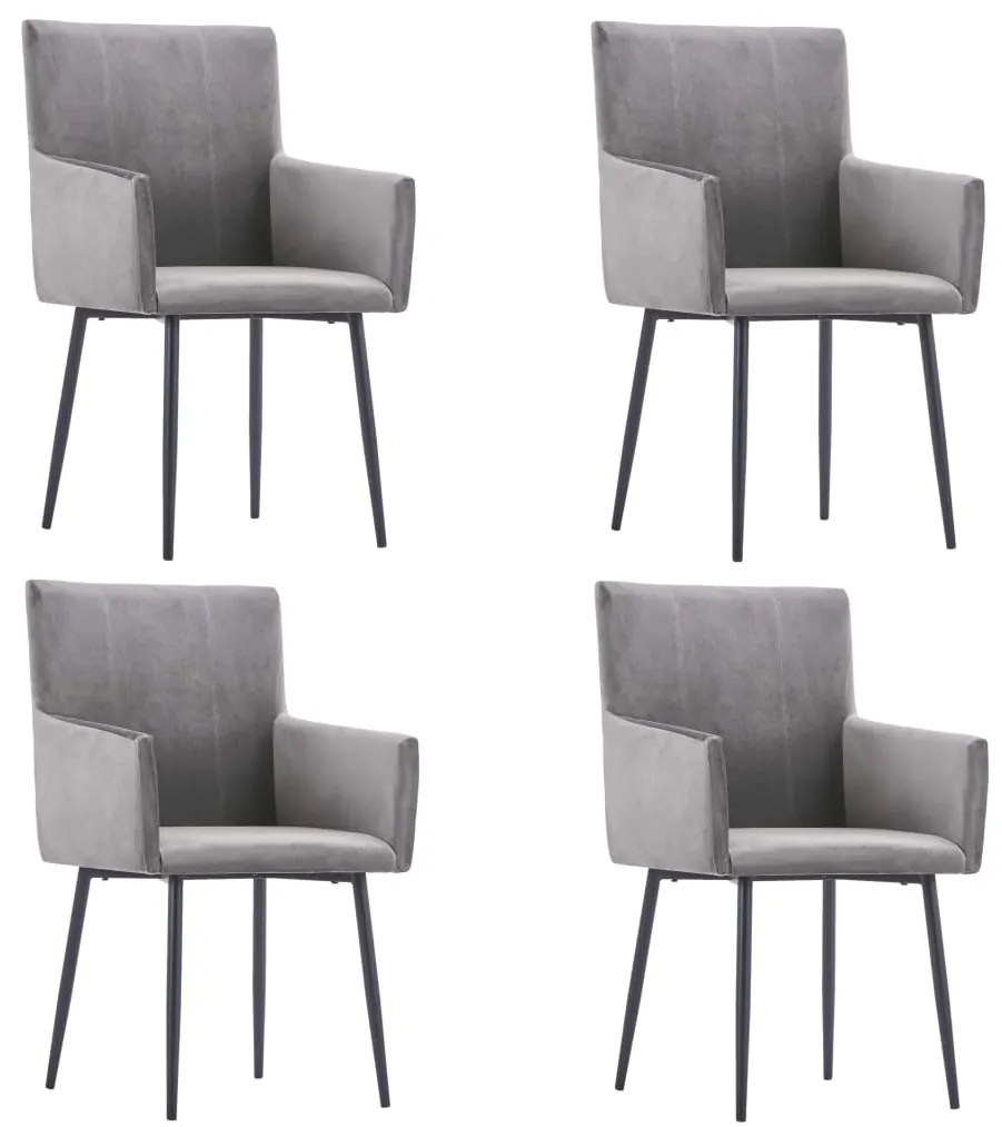vidaXL Jedálenské stoličky s opierkami 4 ks, sivé, zamat