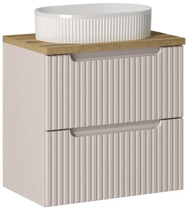 Závesná skrinka Nova Cashmere Beyond II s doskou a umývadlom 60 cm kašmírová/dub evoke