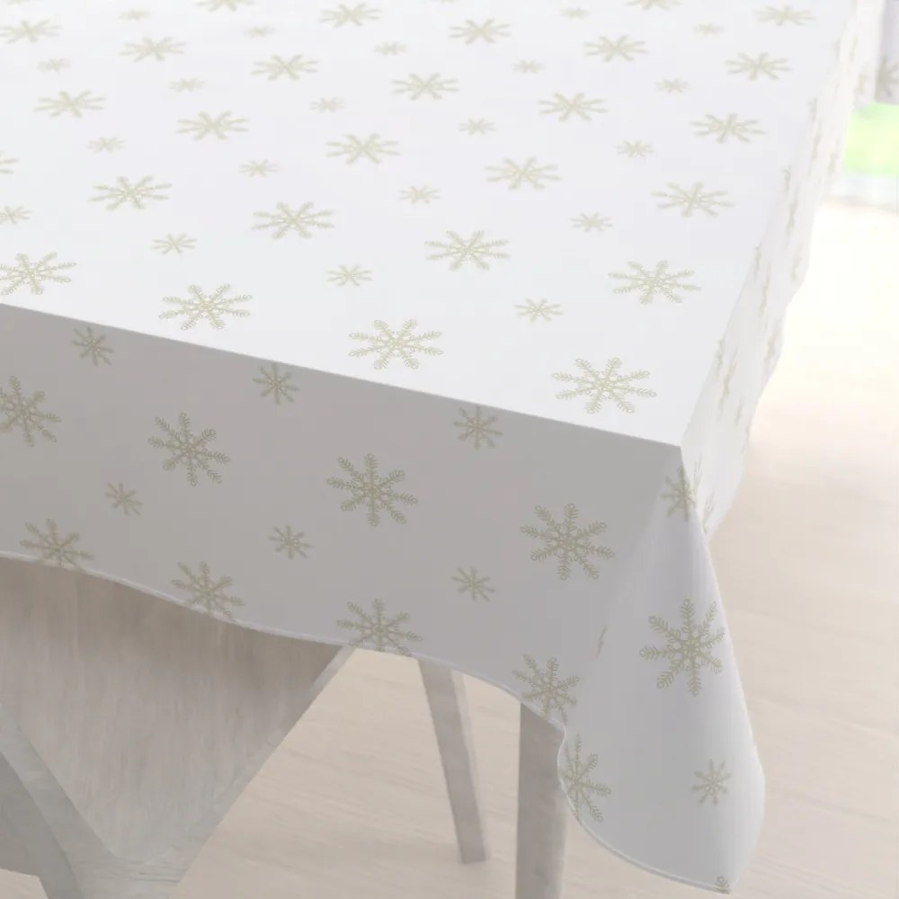 Biante Teflónový obdĺžnikový obrus TF-102 Vianočné béžové vločky na bielom 140x220 cm