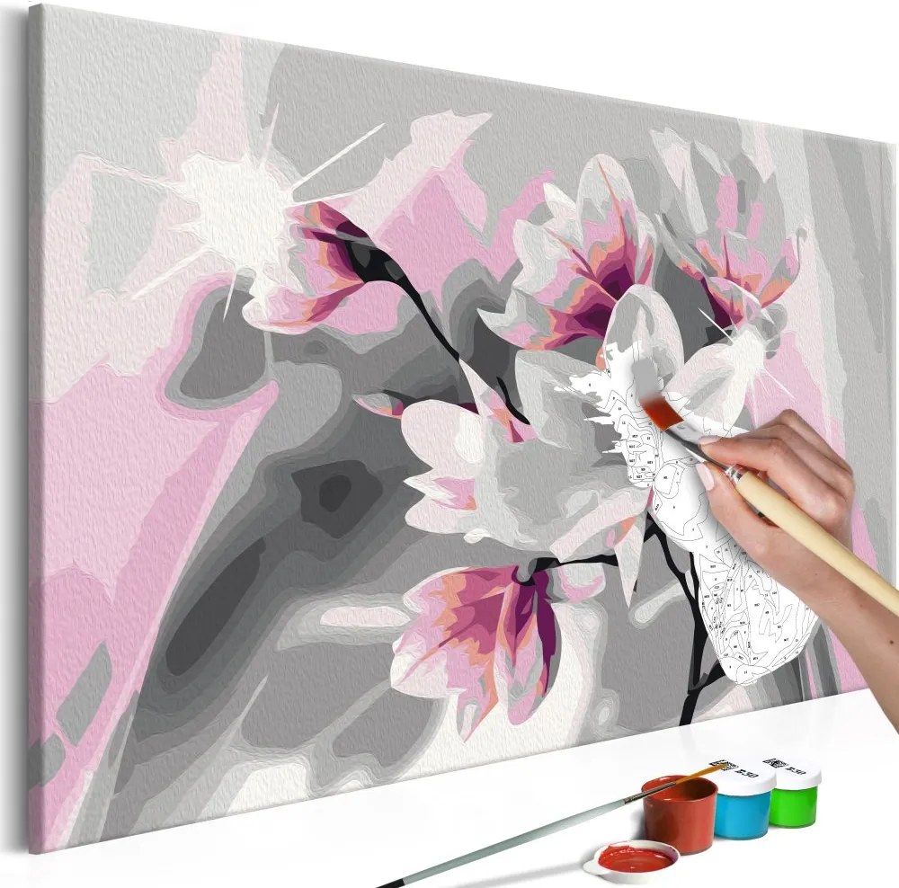 Maľovanie podľa čísiel - Magnolia (Grey Background) 60x40
