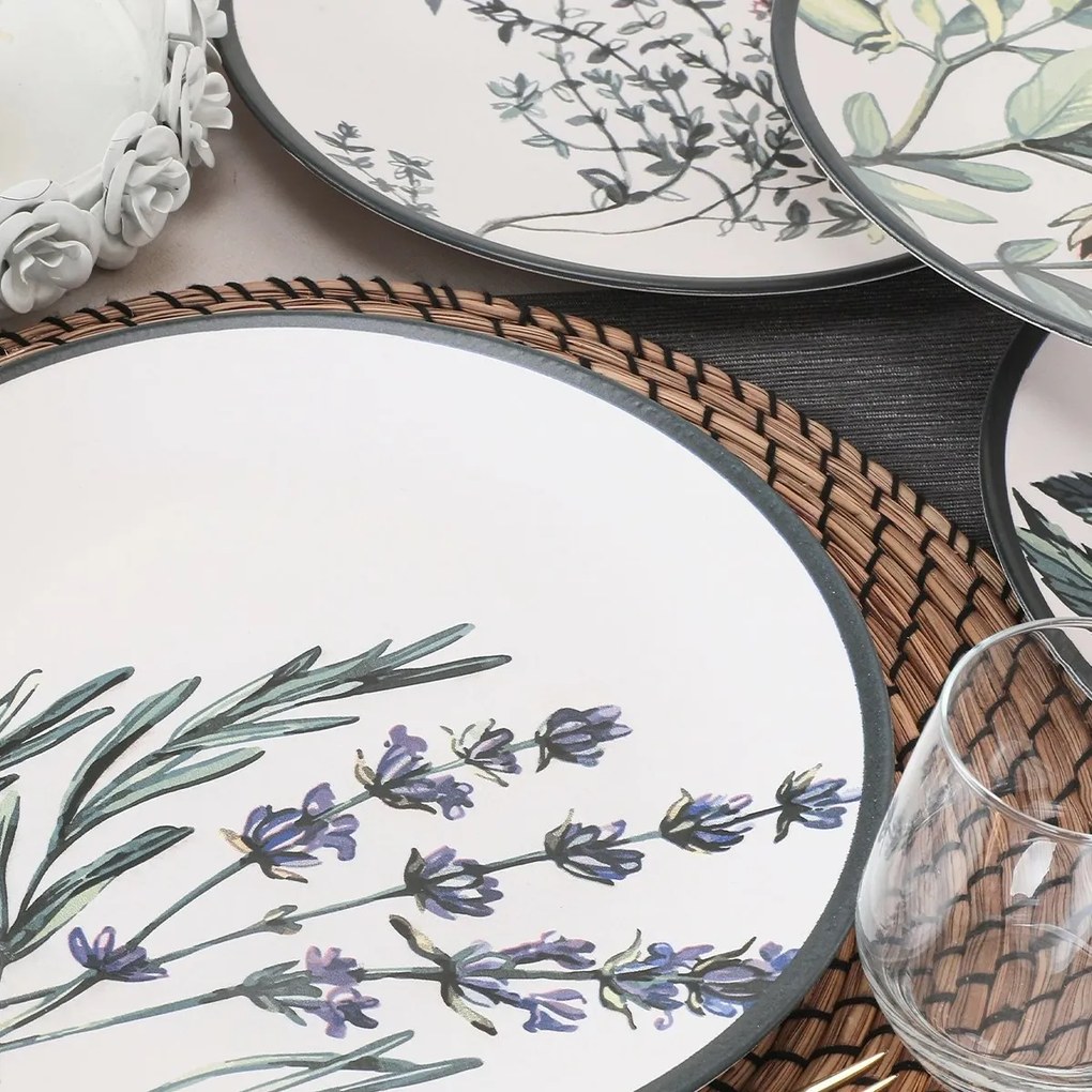 Súprava 6 kameninových plytkých tanierov Herbal 25 cm