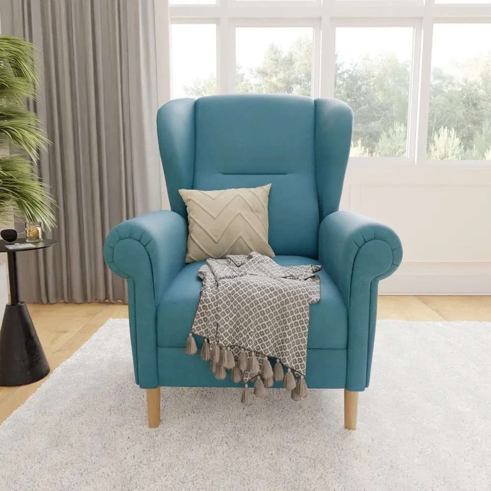 Tyrkysovomodré kreslo ušiak Swan – Ropez