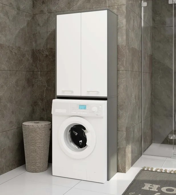 Kúpeľňová skrinka nad práčku FIN 2D sivá / biela