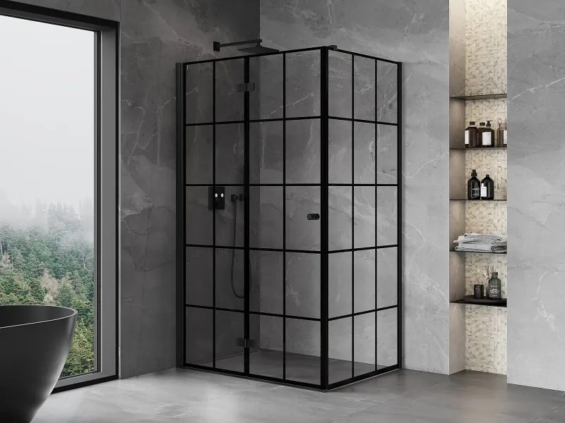 Mexen Mist-F T, 1-krídlový skladací sprchový kút ľavý 85 x 110 cm, čierna mriežka, čierny - 8A6T-085-110-70-77-L