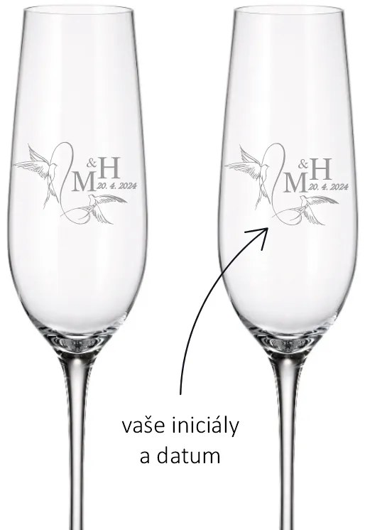 Dekorant Svadobné poháre na šampanské HOLUBICA 270 ml 2KS
