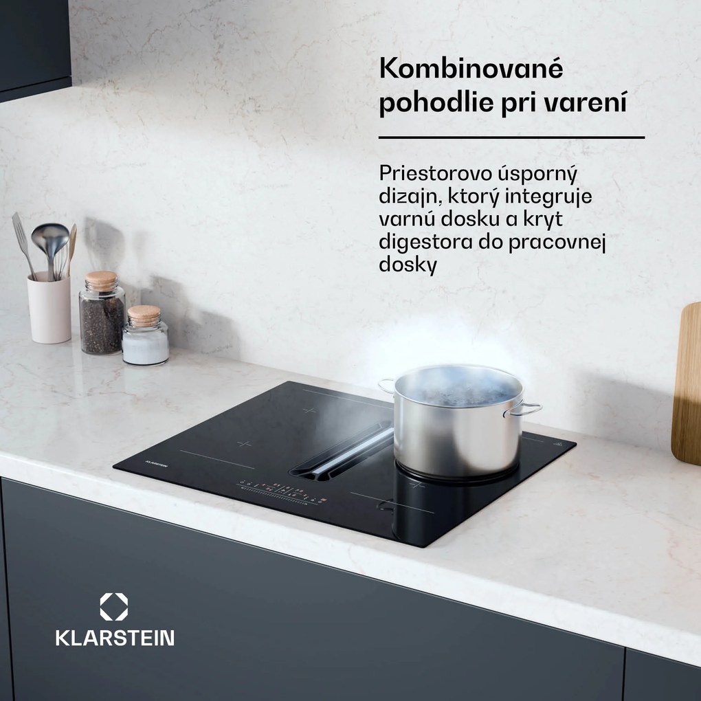 Klarstein AirJet 60 Down Air System, indukčný sporák + DownAir-digestor, 10 000 W, 445 m³/h, Boost
