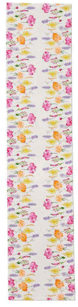 Behúň na stôl, biely s kvetinovou potlačou