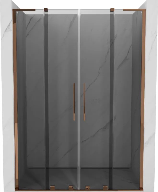 Mexen Velar L Duo, posuvné sprchové dvere do otvoru 140 cm, 8mm šedé sklo, ružové zlato, 871-140-003-42-60