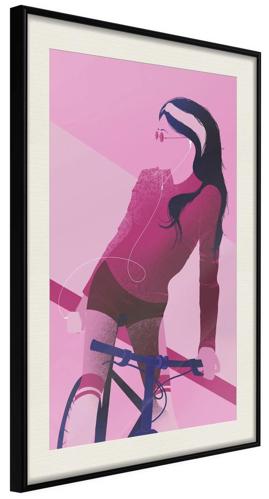 Artgeist Plagát - Woman on Bicycle [Poster] Veľkosť: 30x45, Verzia: Čierny rám s passe-partout