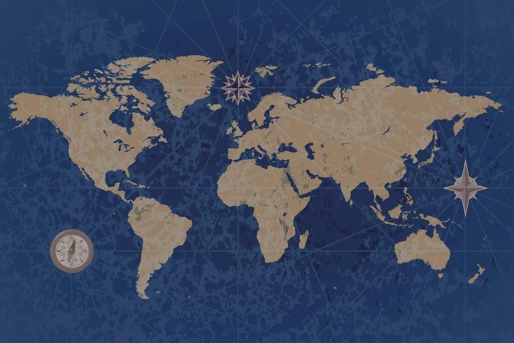 Tapeta vintage mapa sveta v modrom prevedení