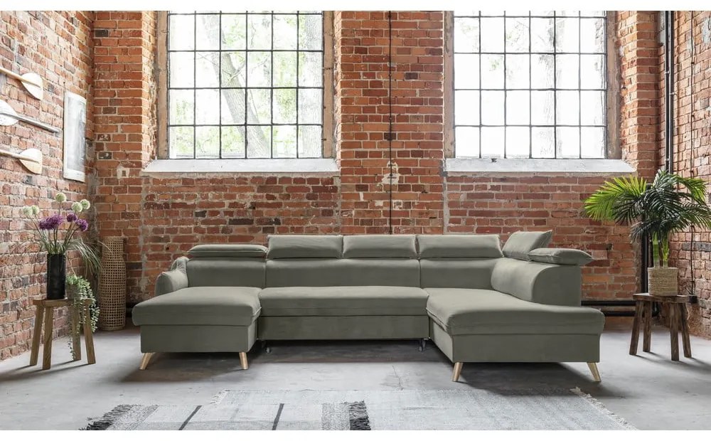 Svetlosivá zamatová rozkladacia rohová pohovka do "U" (pravý roh) Sweet Harmony – Miuform