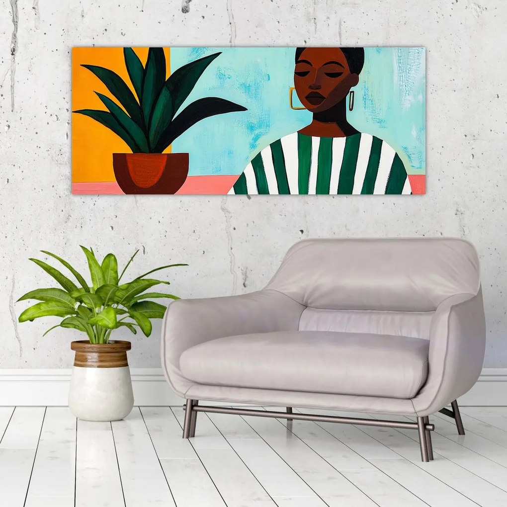 Obraz - Žena s kvetinou (120x50 cm)