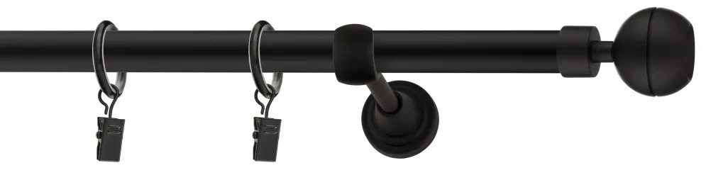 Dekorstudio Garniža jednoradová Guľa OPTIC čierna matná 19mm Dĺžka: 440cm, Typ uchytenia: Držiak otvorený, Typ príslušenstva: Krúžky tiché so štipcami