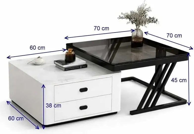 LuxuryForm DESIGN Konferenčný stolík BOLT 70 × 70 / 60 × 60 cm – biely / zlatý (set 2 ks)