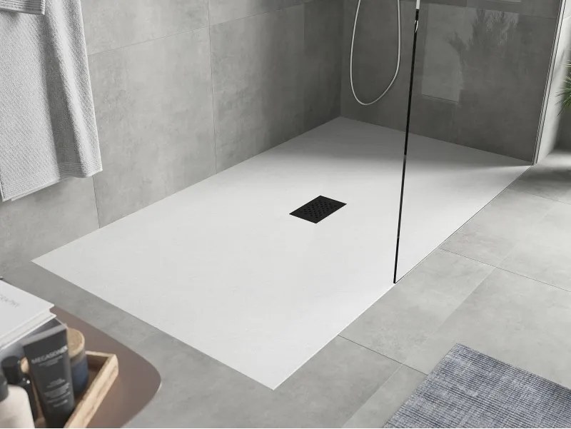 Mexen Hugo, obdĺžniková sprchová vanička SMC 150 x 100 cm, biela, čierna krytka, 42101015-B