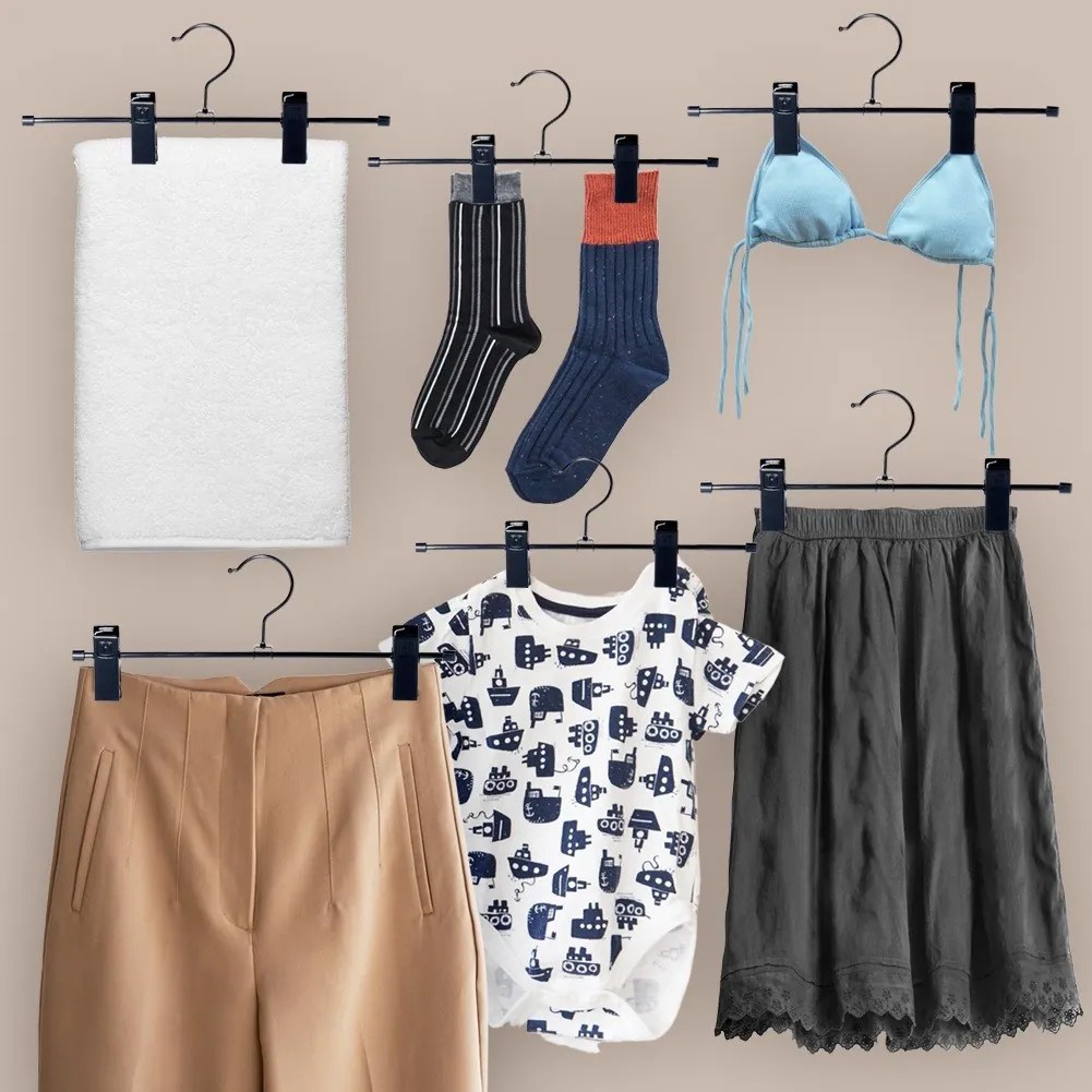 VILDE Kovové čierne vešiaky s klipom na nohavice a sukne, sada 3ks