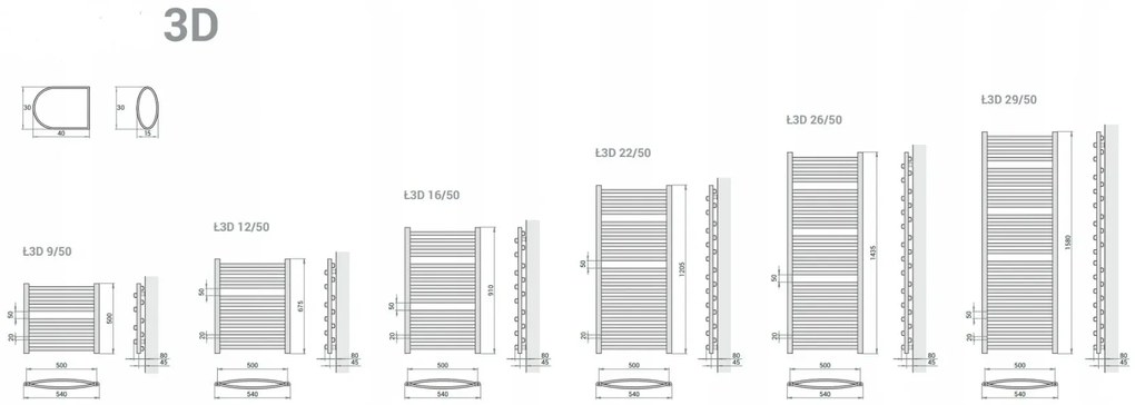 Regnis 3D Slza, Vykurovacie teleso 540x1205mm, 627W, čierna matná, L3D120/50/black