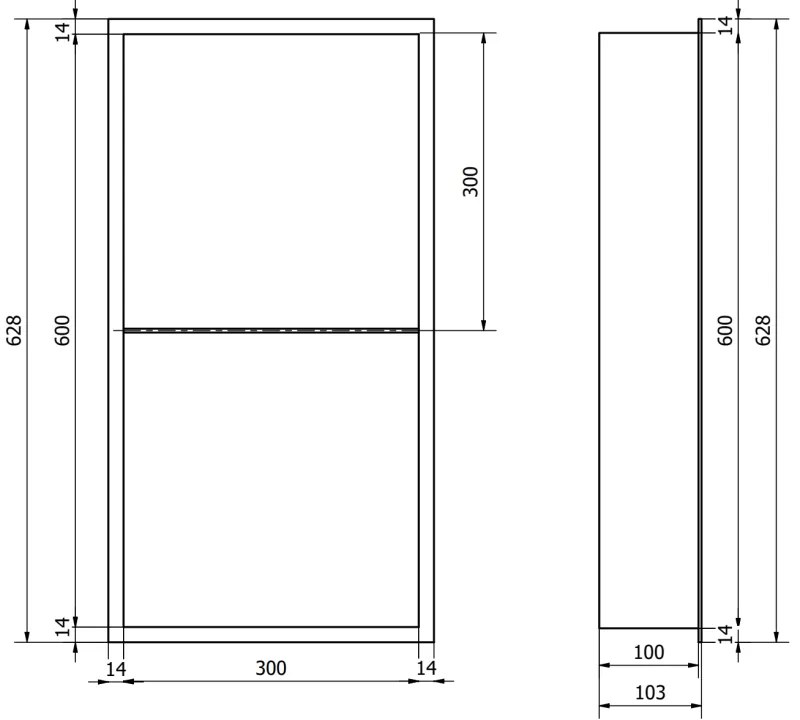 Mexen X-Wall-R, polička na zapustenie na obklad s golierom 60 x 30 cm, biela, 1920603010S