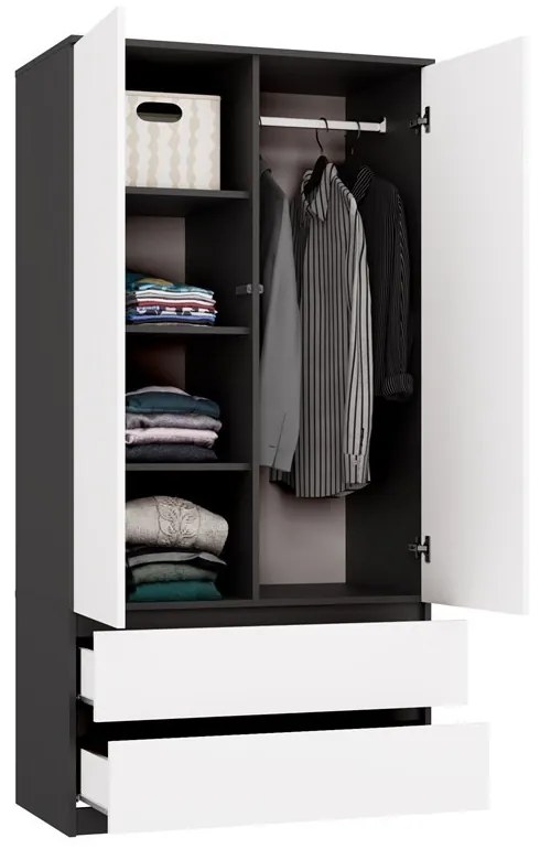 Šatníková skriňa Malwa SS-90 cm antracit/biela