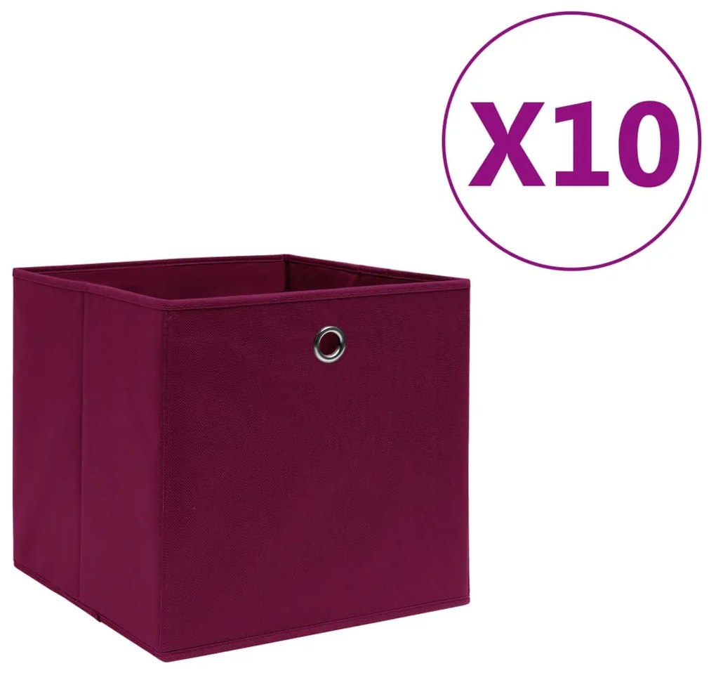 vidaXL Úložné boxy 10 ks, netkaná textília 28x28x28 cm, tmavočervené