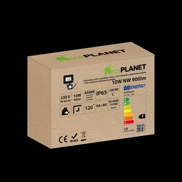 LED reflektor 10W 900lm so senzorom pohybu, súmrakový reflektor IP65