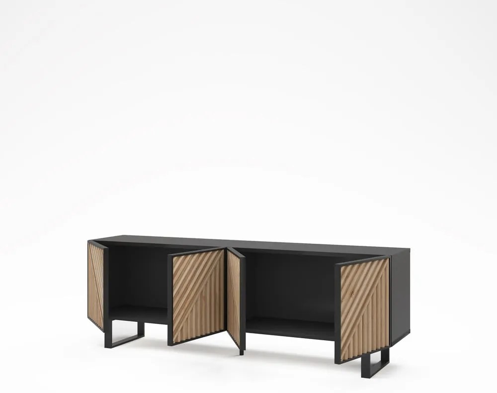 TV stolík v dekore duba v čierno-prírodnej farbe 161x55x35 cm Alana – Marckeric