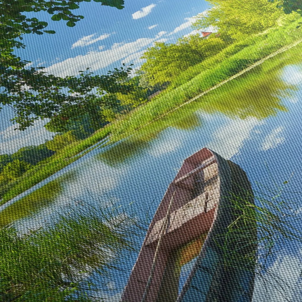 Obraz letné rieky s loďkou (90x60 cm)