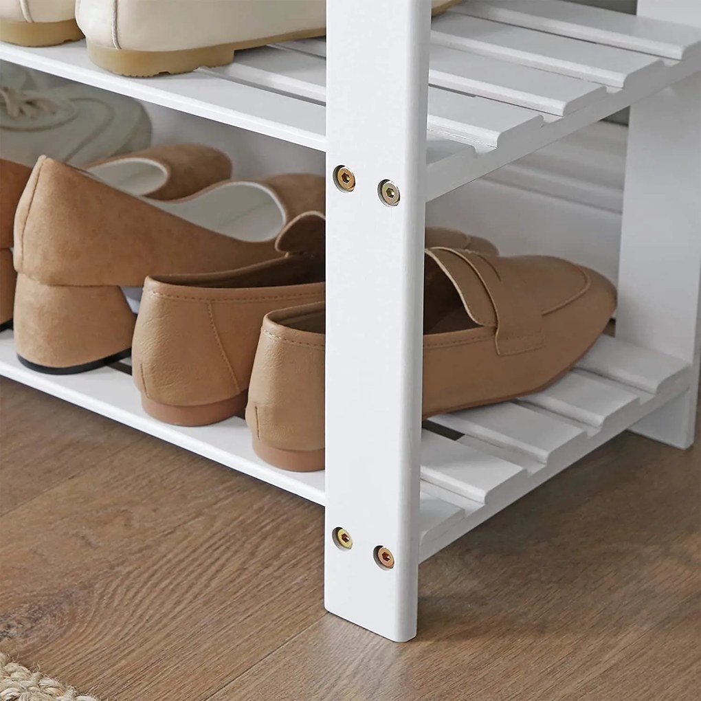 Bambusový botník, lavica na topánky, biely a šedý