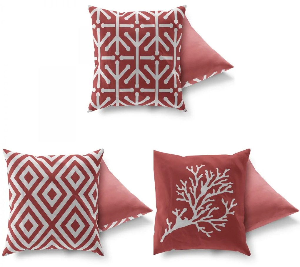 Súprava vzorovaných vankúšov VAPO 3 ks 43x43 cm červené/biele
